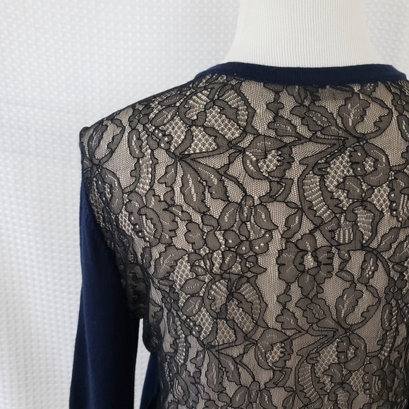 Equipment Femme Wool Sweater Pearl Lace Back Sweater Navy Blue size Small - Picture 6 of 8